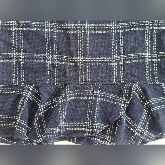 Vintage Xhileration Knit Ruffle Plaid Black & Ivory Cream Mini Skirt Zip up Back - Picture 3 of 5